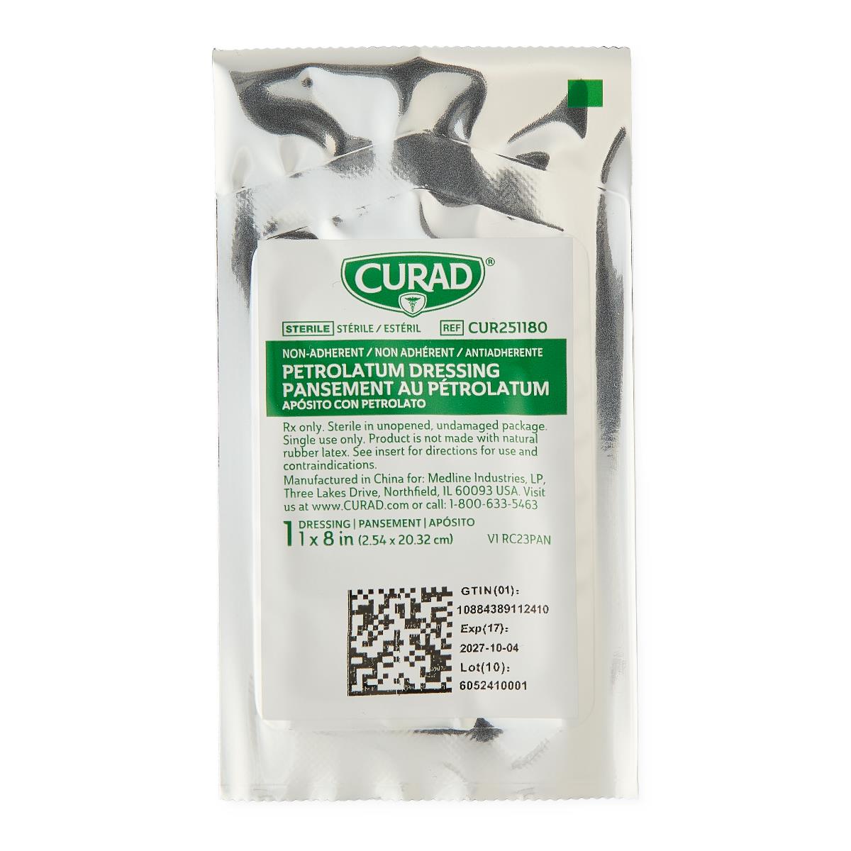 Curad Petrolatum Impregnated Gauze Dressing Strip 1 x 8 Inch Sterile Wound Dressing