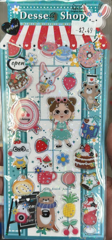 Kawaii Transparent Girl Dessert Shop Stickers – Cute Epoxy Journal & Scrapbooking Stickers