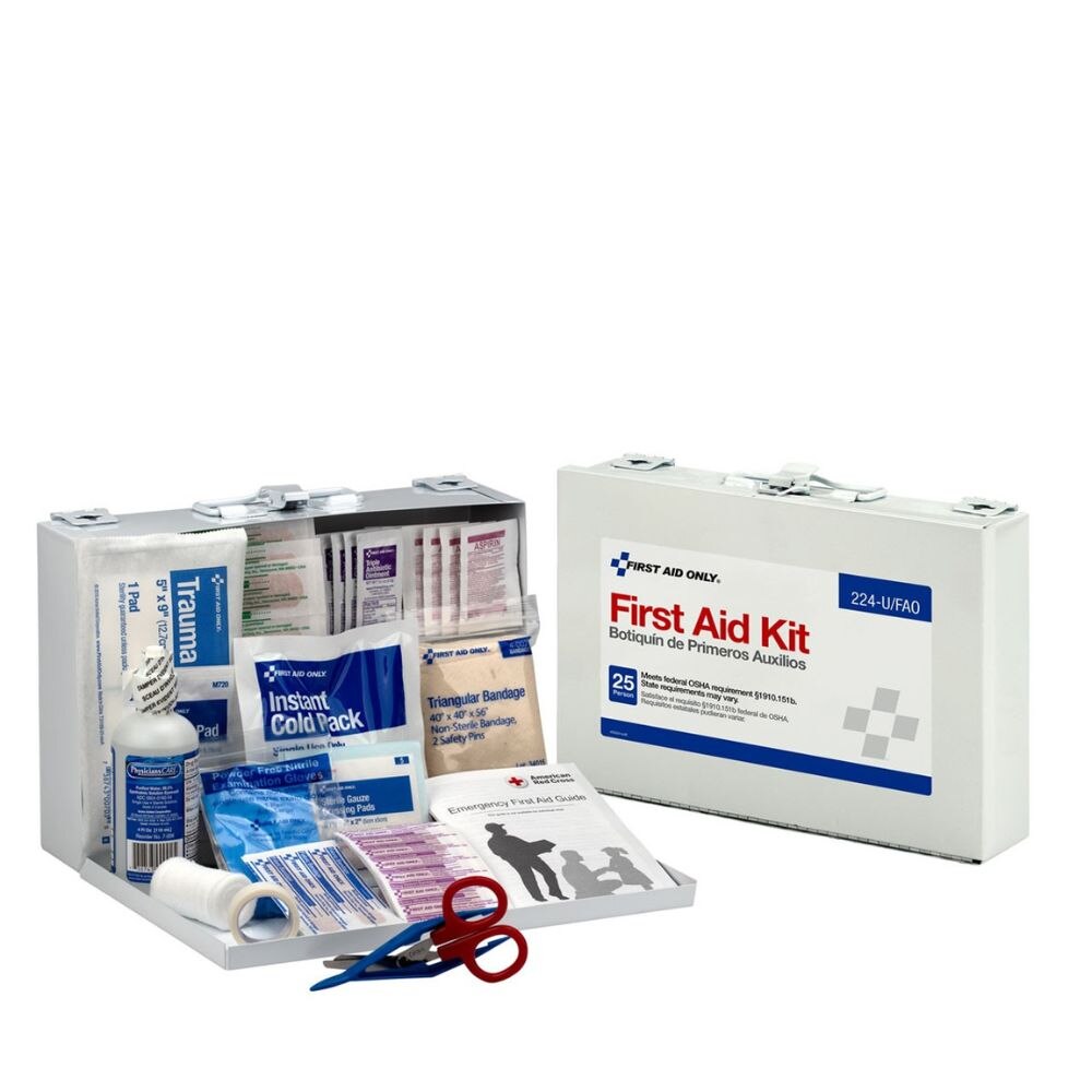 First Aid Only 25 Person First Aid Kit 107 Pieces Metal Wall Mount Case