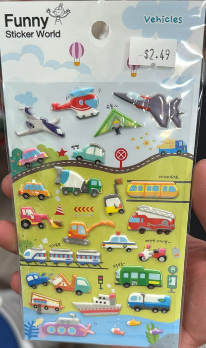 Funny Sticker World Vehicles Sticker Sheet – Kawaii PVC Stickers for Scrapbook, Diary & Notebook Decoration