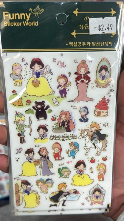 Funny Sticker World Princess Snow White Kawaii Sticker Sheet – Cute PVC Collectible Stickers