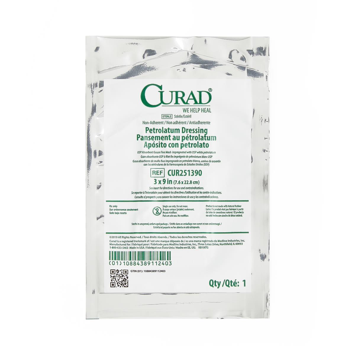 Curad Overwrap Petrolatum Impregnated Dressing 3 x 9 Inch Sterile Rectangle Gauze Dressing