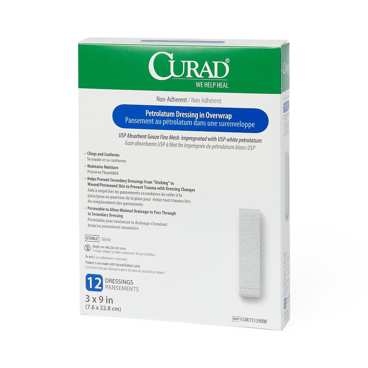 Curad Overwrap Petrolatum Impregnated Dressing 3 x 9 Inch Sterile Rectangle Gauze Dressing