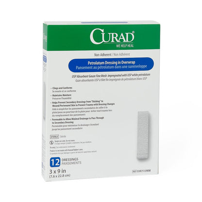 Curad Overwrap Petrolatum Impregnated Dressing 3 x 9 Inch Sterile Rectangle Gauze Dressing