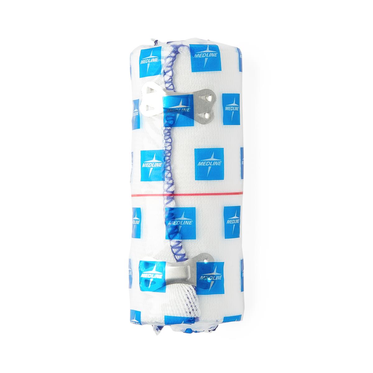 Medline Sure Wrap Elastic Compression Bandage 4 Inch x 5 Yard White Non-Sterile with Clips