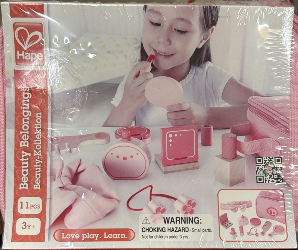 Hape Beauty Belongings 11-Piece Wooden Cosmetic Play Kit – Pretend Makeup Toy for Kids