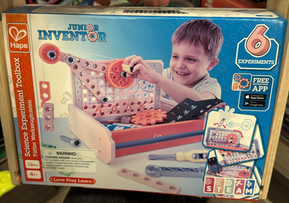 Hape Compact Junior Inventor 32-Piece Science Experiment Toolbox – Educational STEM Kit for Kids