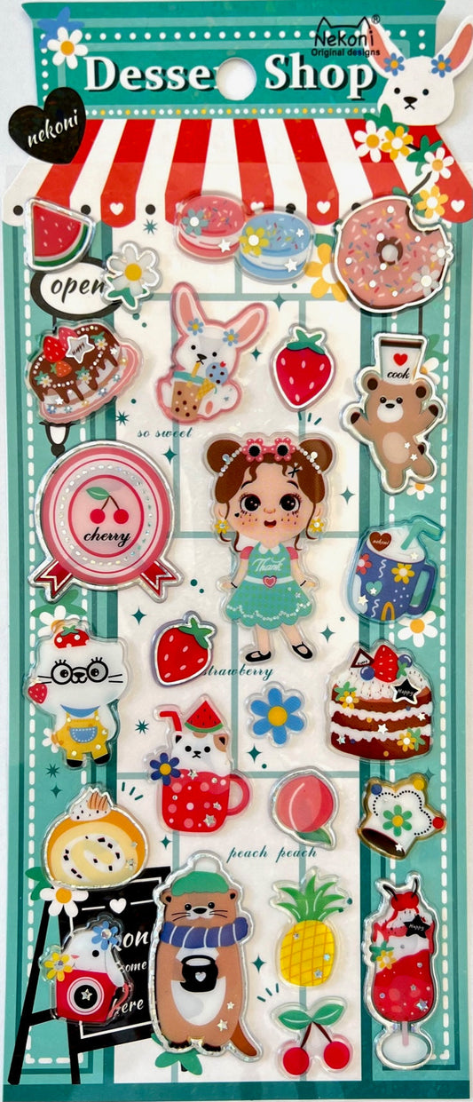 Kawaii Transparent Girl Dessert Shop Stickers – Cute Epoxy Journal & Scrapbooking Stickers