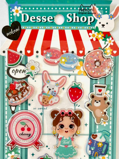 Kawaii Transparent Girl Dessert Shop Stickers – Cute Epoxy Journal & Scrapbooking Stickers