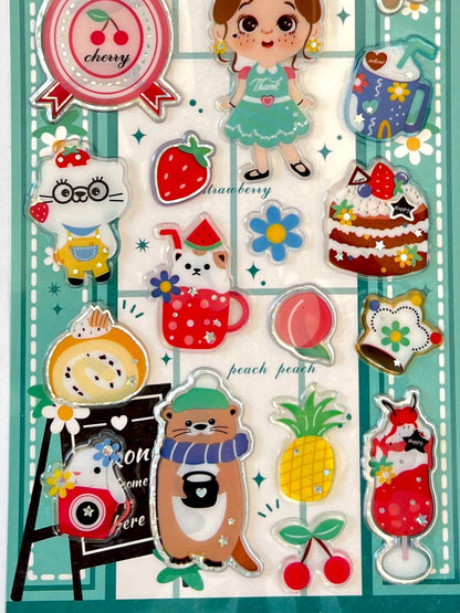 Kawaii Transparent Girl Dessert Shop Stickers – Cute Epoxy Journal & Scrapbooking Stickers