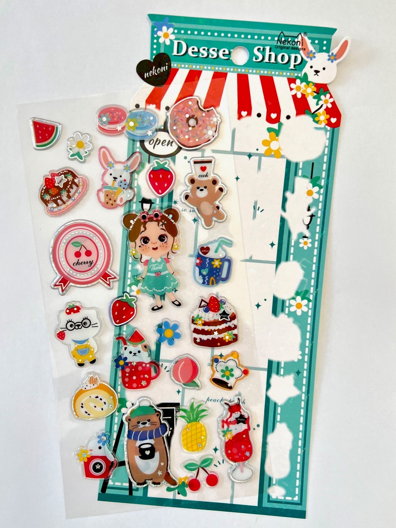 Kawaii Transparent Girl Dessert Shop Stickers – Cute Epoxy Journal & Scrapbooking Stickers