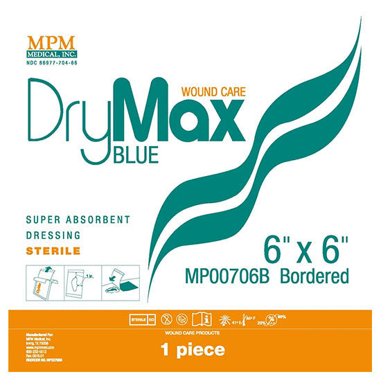 DryMax Blue Bordered Super Absorbent Dressing 6 x 6 Inch with 4 x 4 Inch Pad – Sterile