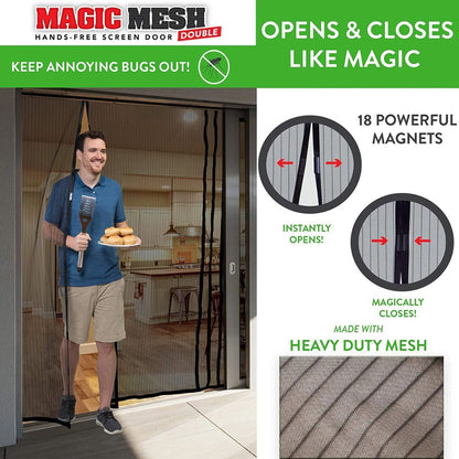 Magic Mesh Double Door Screen – Hands-Free Magnetic Closure, Fits French & Sliding Doors