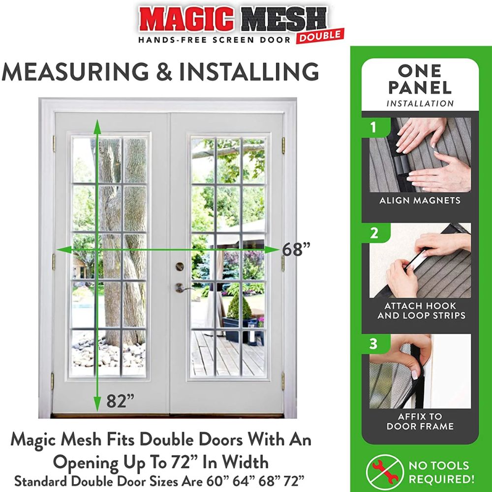 Magic Mesh Double Door Screen – Hands-Free Magnetic Closure, Fits French & Sliding Doors