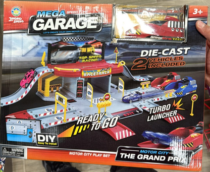 Mega Garage Racetrack Toy – 18-Piece Set for Kids Ages 3+