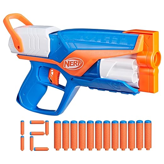 Nerf gun with multiple darts on a white background