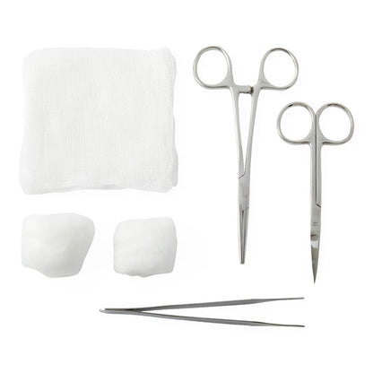 Medline Debridement Tray with Hemostat, Forceps & Scissors – Single-Use Procedure Kit