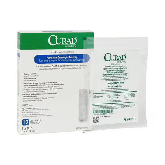 Curad Overwrap Petrolatum Impregnated Dressing 3 x 9 Inch Sterile Rectangle Gauze Dressing