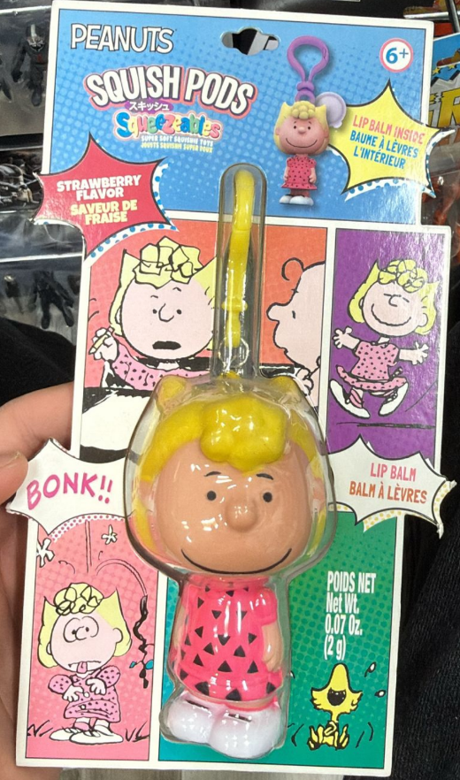 Vintage Peanuts Sally Brown Lip Balm Keychain – Strawberry Flavor | Squish Pods Squeezeables