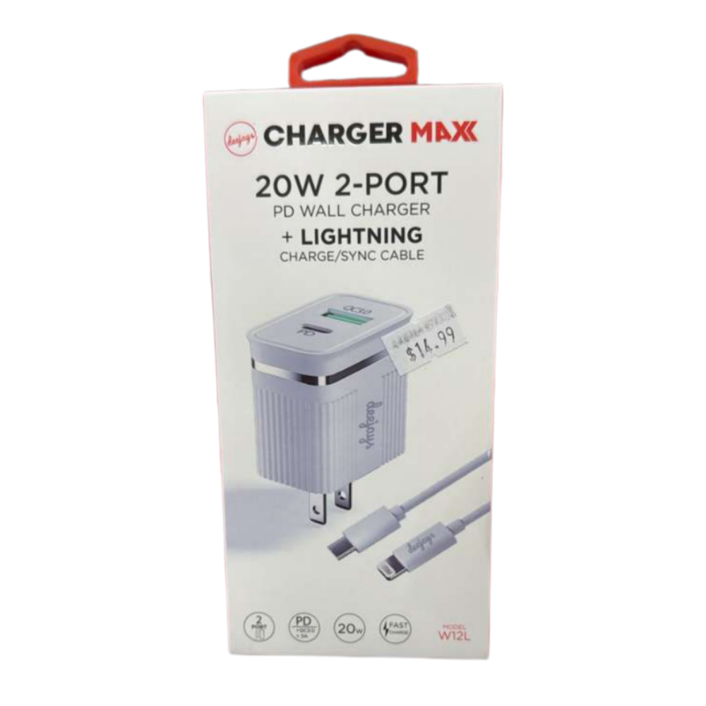 Deejays Charger Max 20W 2-Port PD Wall Charger + Lightning Charge/Sync Cable