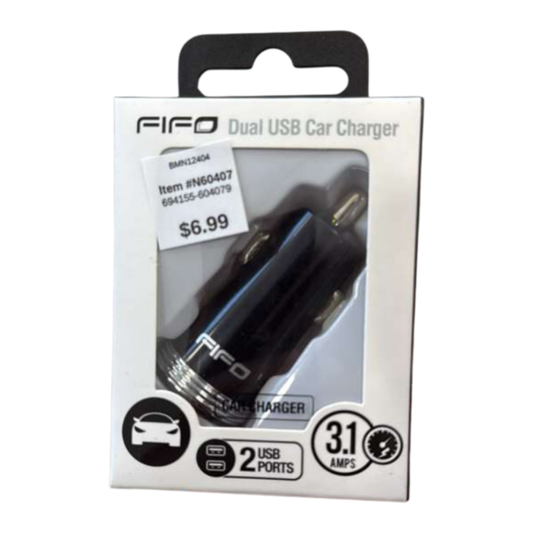 FIFO Dual USB Car Charger – 3.1A Fast Charging, 2 USB Ports