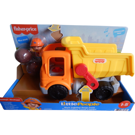 Fisher Price Little People Work Together Dump Truck with Driver Figure – Musical Toddler Construction Toy