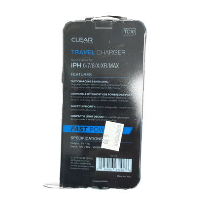 Clear Series 1A Travel Charger with Sync Cable for iPhone – Fast Power Adapter