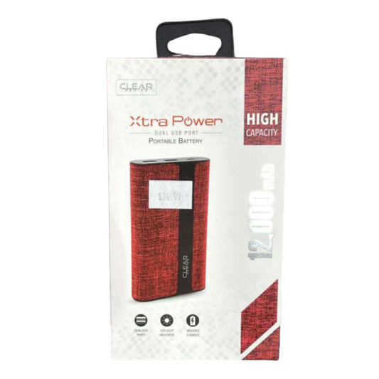 Clear Series RED Xtra Power Dual USB Port Portable Battery – 12,000mAh High Capacity Power Bank