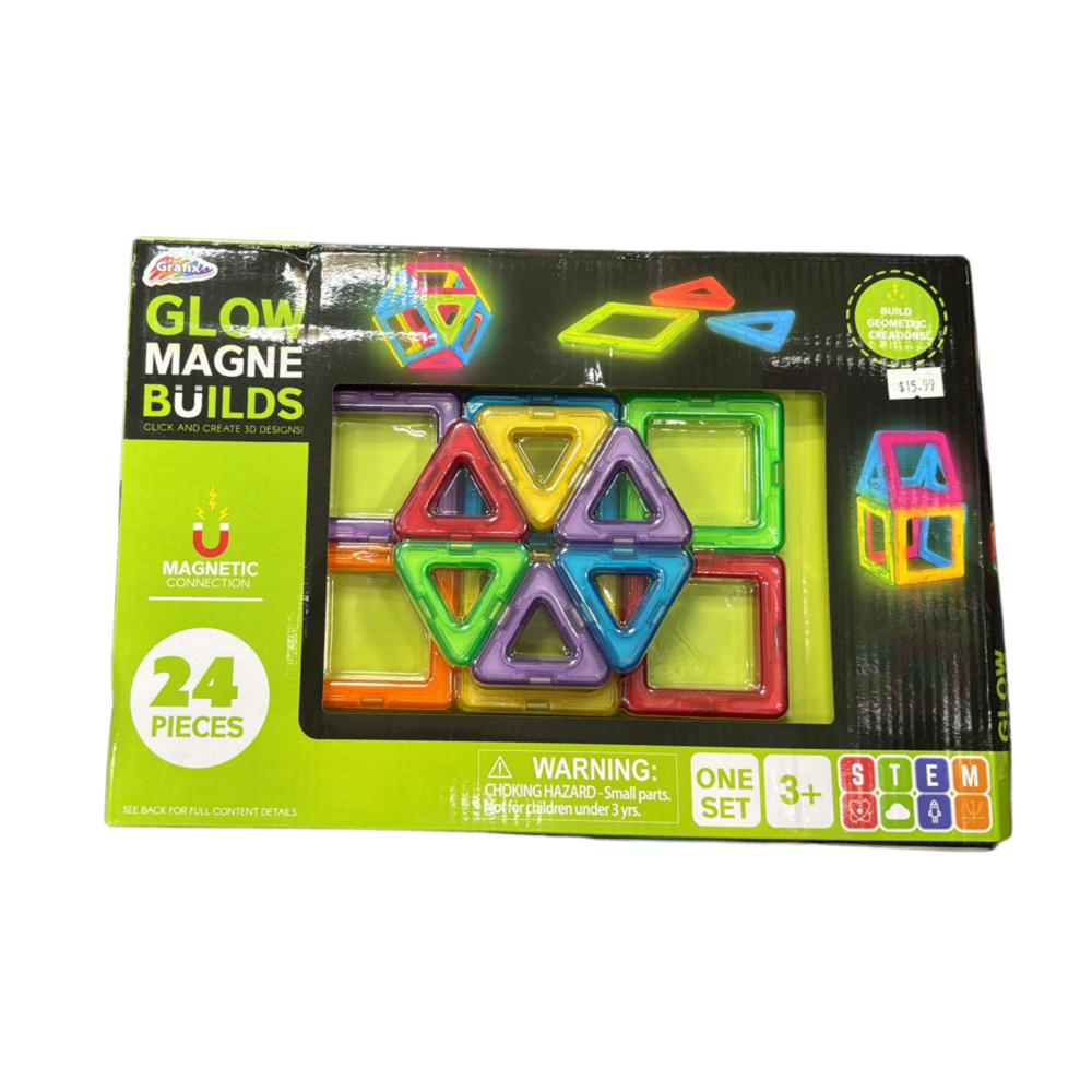 Group Glow Magne Builds 24-Piece Magnetic Building Set – Glow-in-the-Dark Shapes