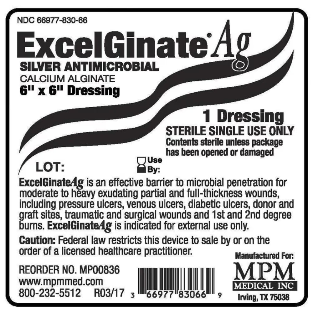 ExcelGinate AG Silver Alginate Dressing 6 x 6 Inch Sterile Wound Dressing