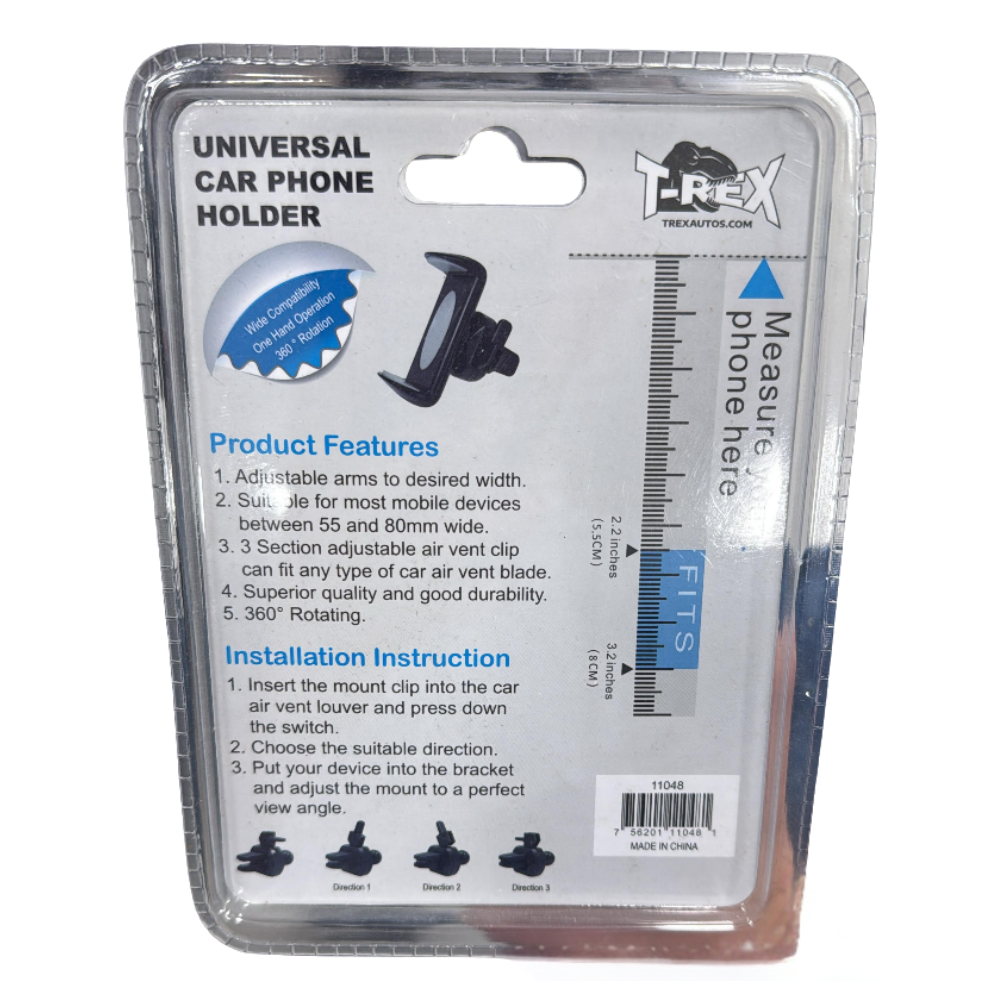 T-REX Universal Car Phone Holder with Adjustable Clip and 360° Rotation
