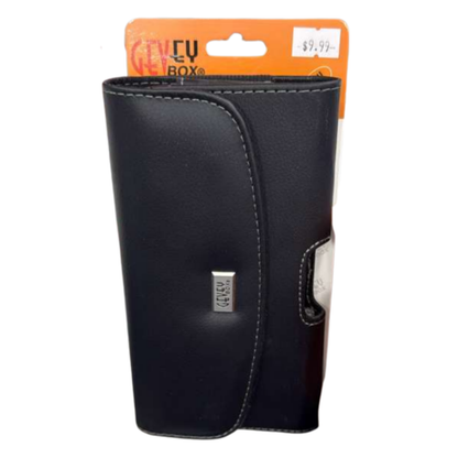 GEVEY BOX Horizontal Leather Phone Pouch With Embossed Logo – Black