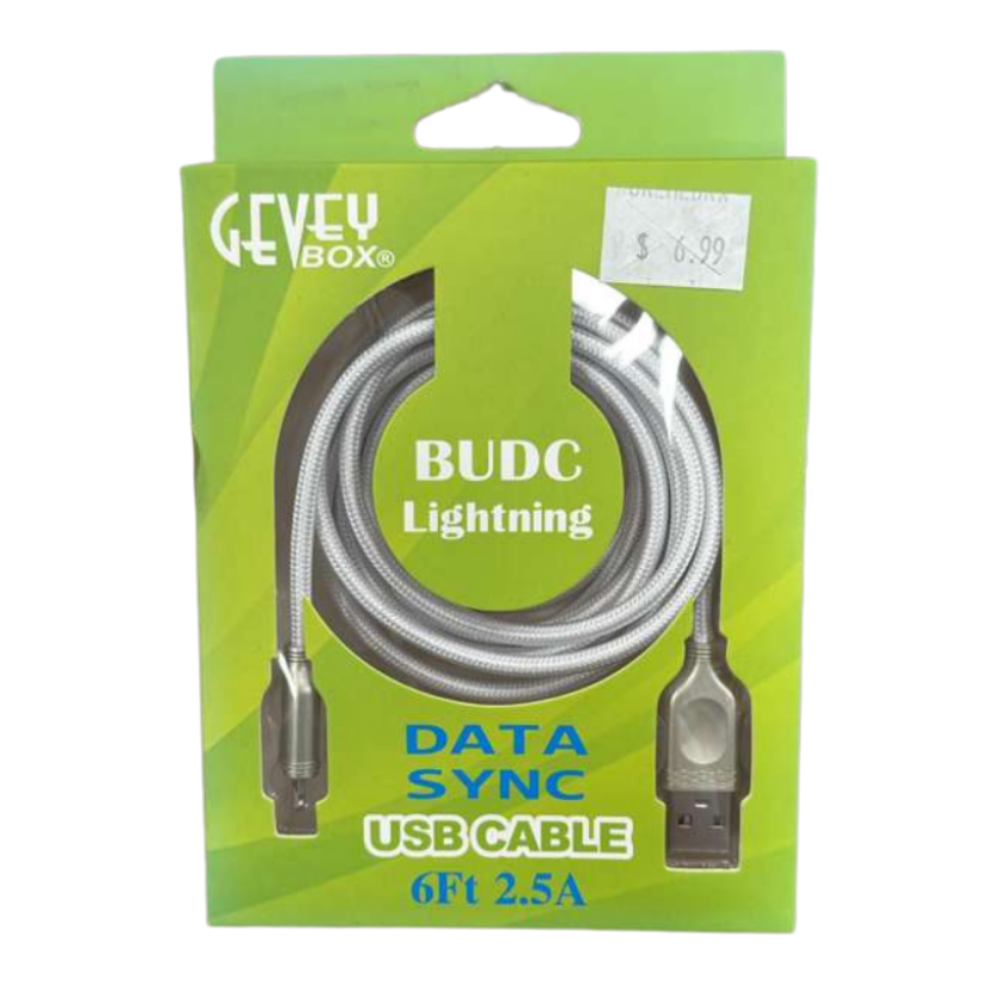 GEVEY BOX BUDC Lightning Data Sync USB Cable – 6Ft, 2.5A, Nylon Braided
