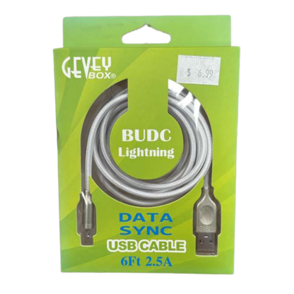 GEVEY BOX BUDC Lightning Data Sync USB Cable – 6Ft, 2.5A, Nylon Braided