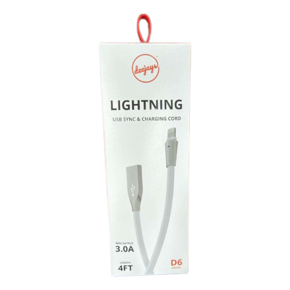 Deejays Lightning USB Sync & Charging Cable 3.0A, 4FT – Model D6
