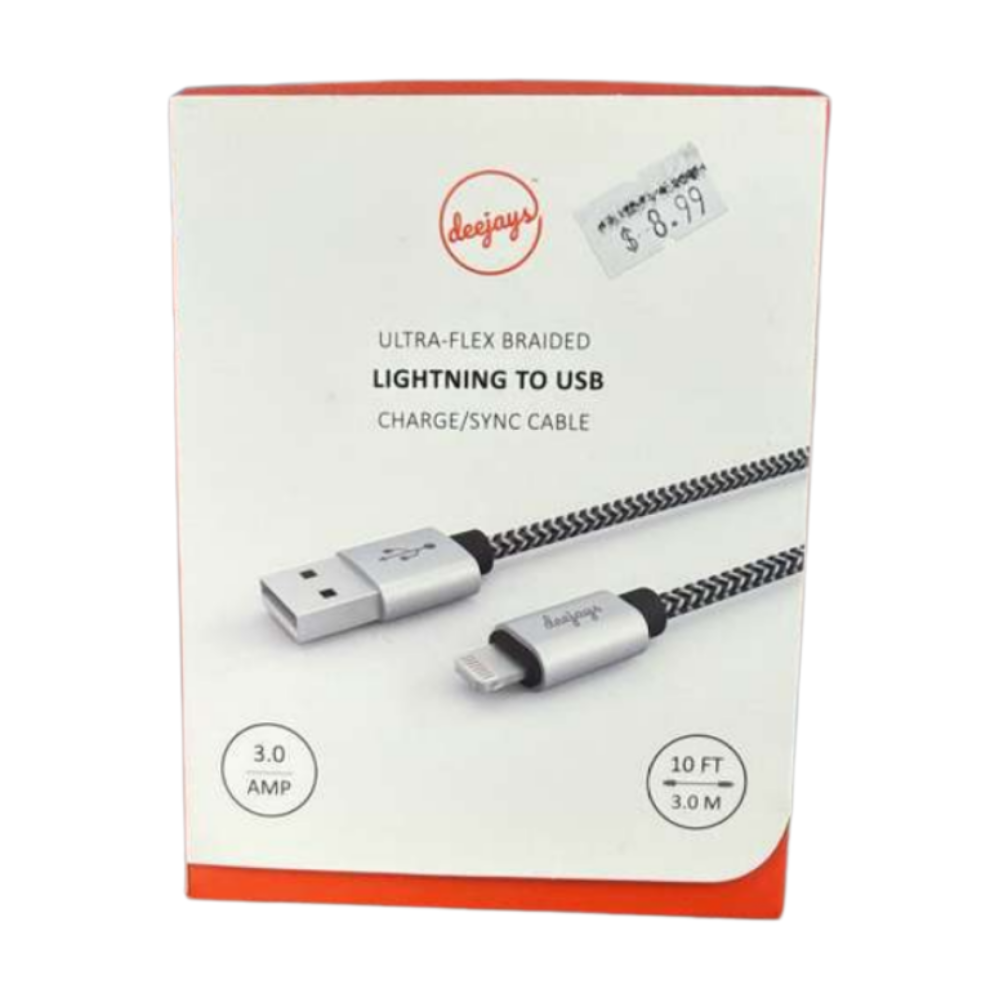 Deejays Ultra Flex Braided Lightning to USB Charge/Sync Cable 3.0A – 10 Ft