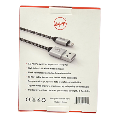 Deejays Ultra Flex Braided Lightning to USB Charge/Sync Cable 3.0A – 10 Ft
