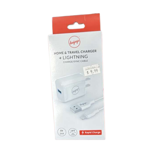 Deejays Home & Travel Charger with Lightning Charge/Sync Cable – 5V 2.4A, 3FT