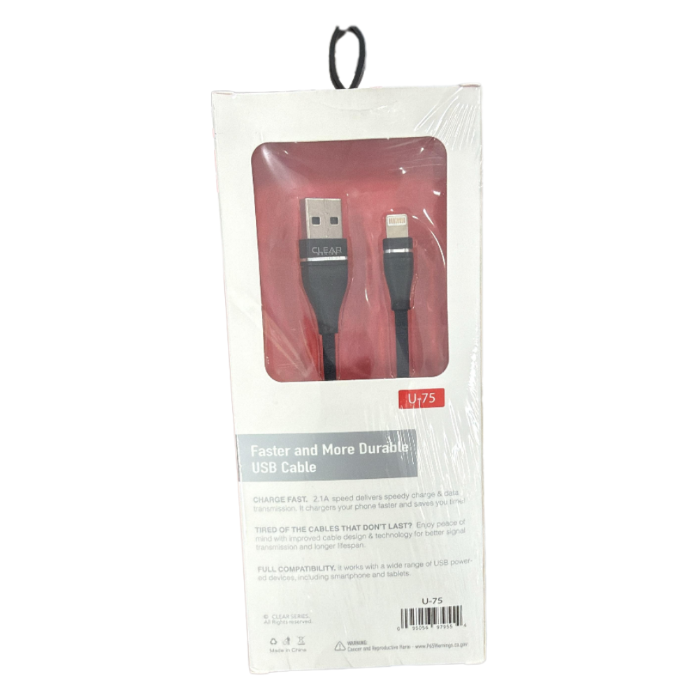 Clear Series Faster & More Durable USB Cable 2.1A – 3 Ft Fast Charging (Model U-75)