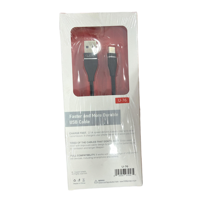 Clear Series USB-A to USB-C Charging Cable – 3 Ft, Fast Charge (U-76)