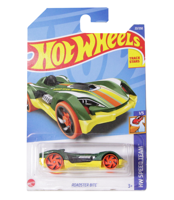 Hot Wheels Roadster Bite Green-Yellow – 2022 HW Speed Team 22/250 1:64 Diecast