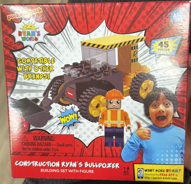 Ryan's World Construction Bulldozer Building Set – 45-Piece Playset with Ryan Figure, Ages 5+