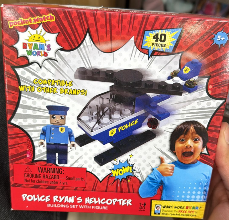 Ryan’s World Police Helicopter Building Set with Figure – 40 Pieces, Ages 5+