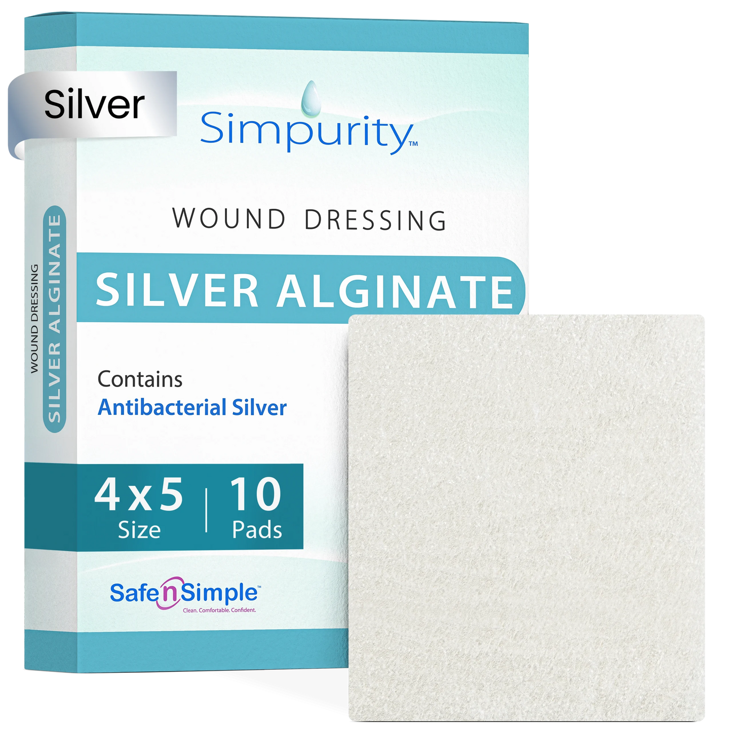 Simpurity Silver Alginate Wound Dressing 4 x 5 Inch Sterile