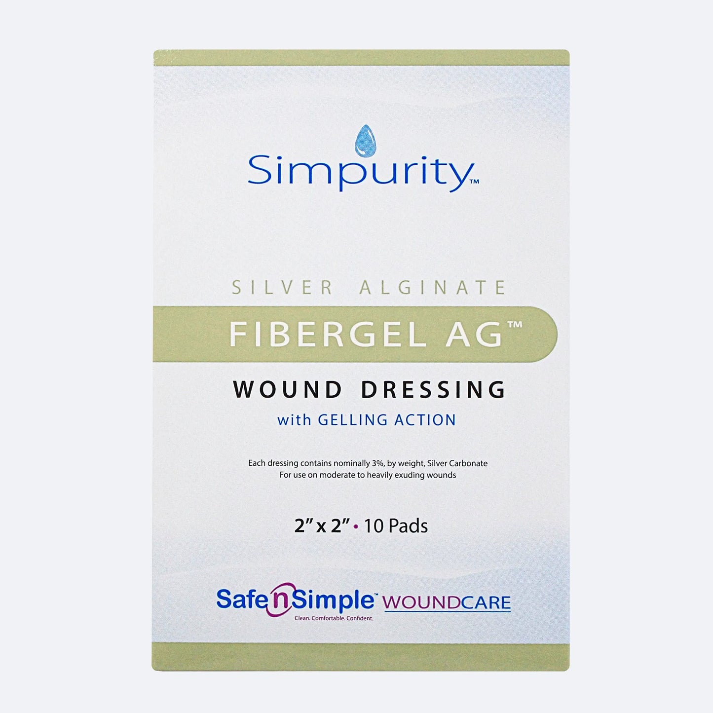 Simpurity Fibergel AG Silver Alginate Dressing 2 x 2 Inch Sterile