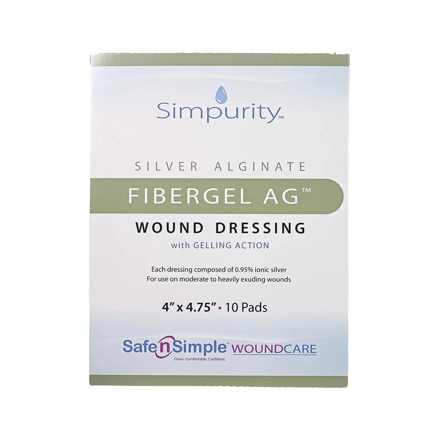 Simpurity Fibergel AG Silver Alginate Dressing 4 x 4-3/4 Inch Sterile
