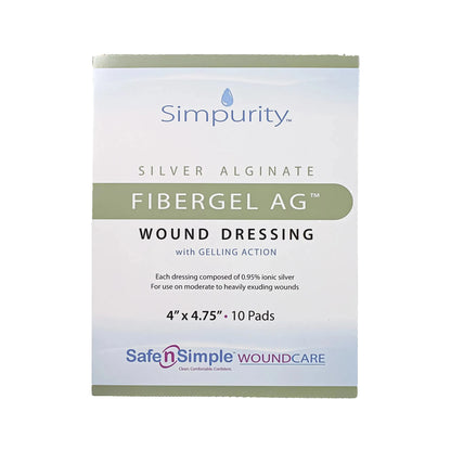 Simpurity Fibergel AG Silver Alginate Dressing 4 x 4-3/4 Inch Sterile