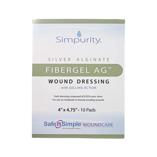 Simpurity Fibergel AG Silver Alginate Dressing 4 x 4-3/4 Inch Sterile