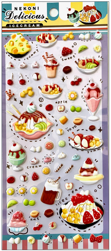 Nekoni Desserts Food Foam 3D Stickers – Kawaii Puffy Ice Cream & Dessert Decorative Decals