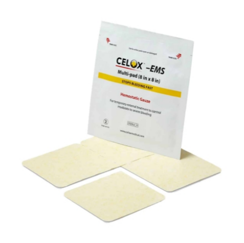 Hemostatic Dressing Celox EMS 8 X 8 Inch 2 per Pack Sterile